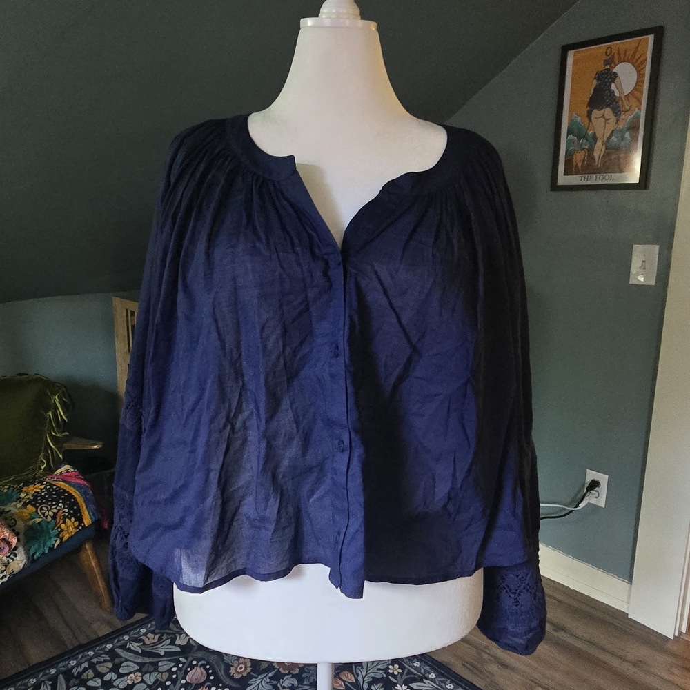 Aerie- Peasant Blouse - Lightweight Button Front Top